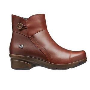 KEEN Mora Side Button Leather Wedge Heel Ankle Boots Booties Size 7 || Brown